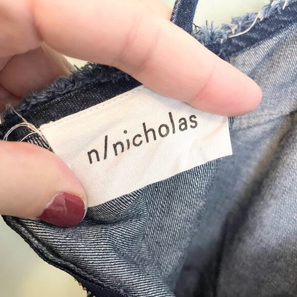 N/Nicholas Mini Dress Size 2 Blue Playful Denim Fringes Dark Wash Contemporary - Picture 5 of 10